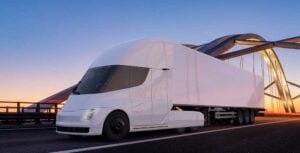 Tesla Semi white on bridge